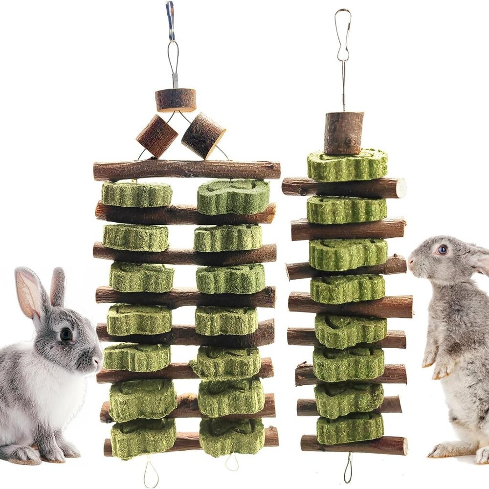 Natural Peach Wood Clover Cake Teeth Grinding Toy String - Rabbit Snack Chewing